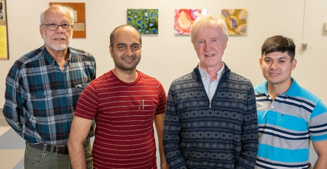 Left to right: Raúl Padrón, PhD, professor of radiology; Debabrata Dutta, PhD, postdoctoral fellow in radiology; Roger Craig, PhD, professor of radiology; and Vu Nguyen, research associate in radiology at UMass Chan.