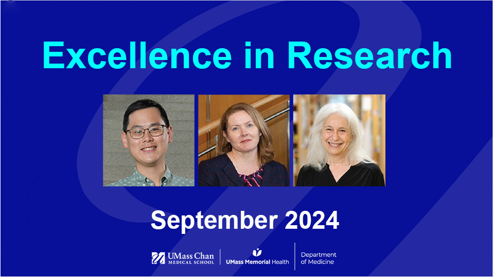  Excellence in Research, September 2024, photos of Kevin Gao, Drs. Fitzgerald and Rothstein