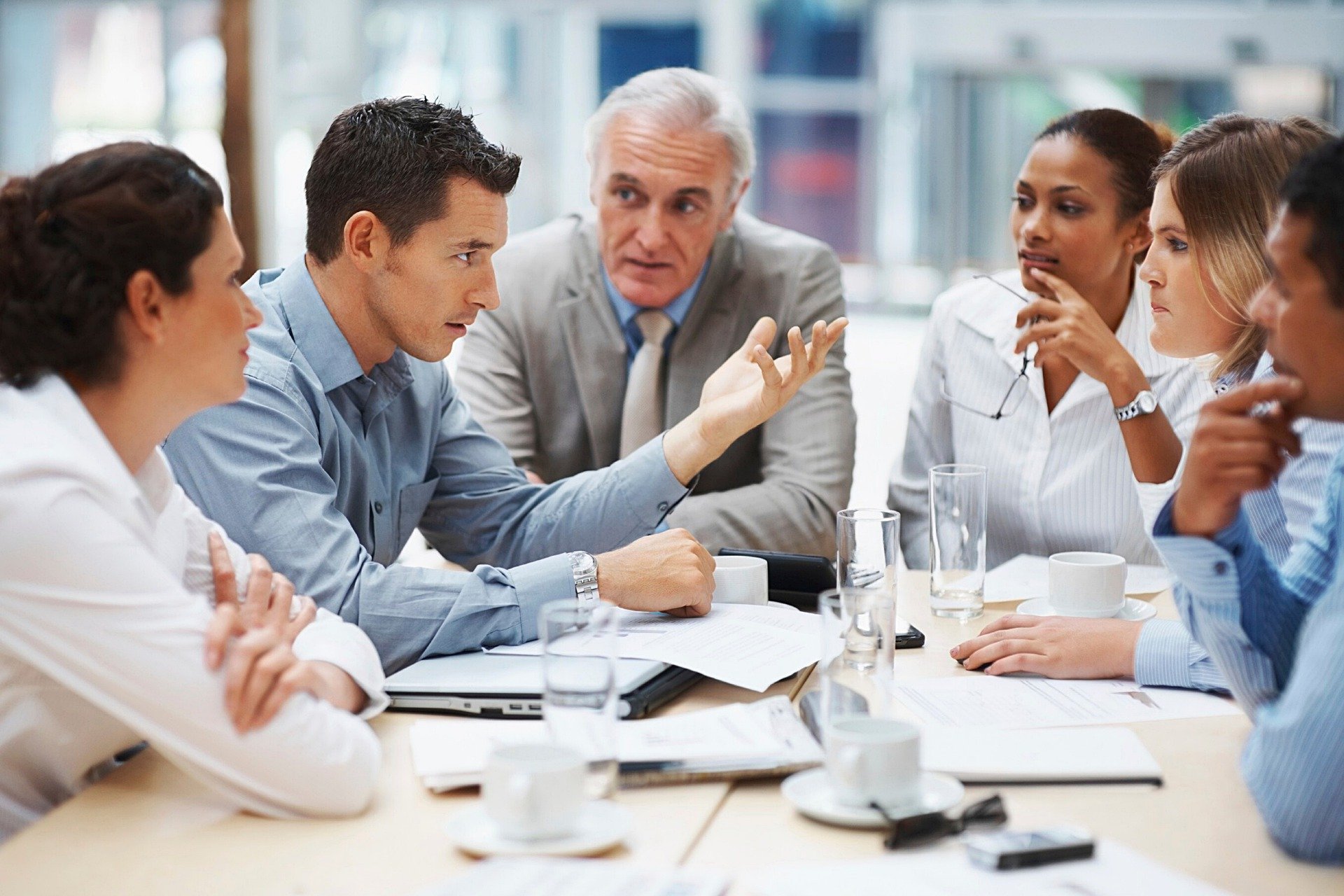 business meeting of six people