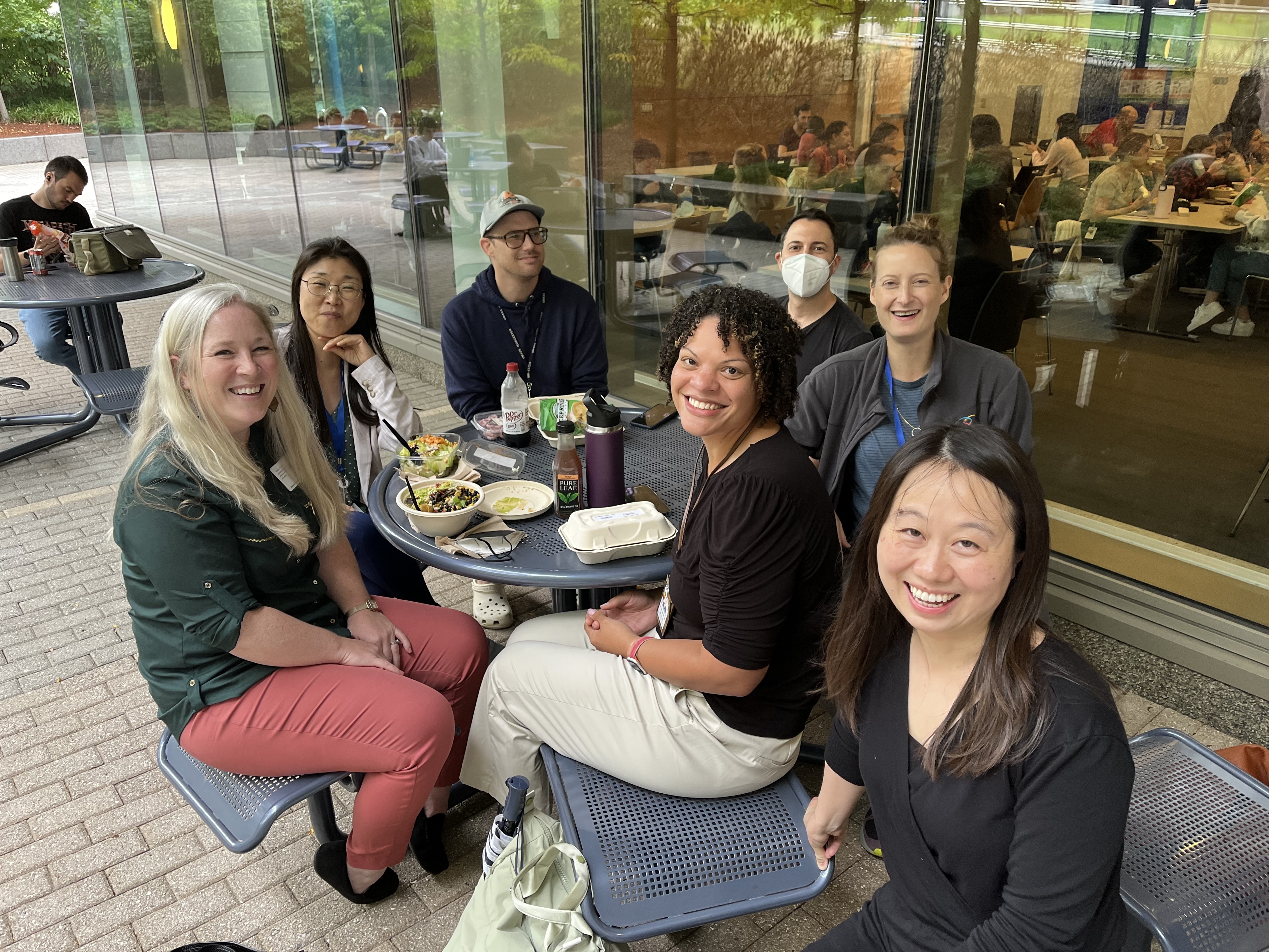 iCAP faculty and staff sitting around a lunch table outside