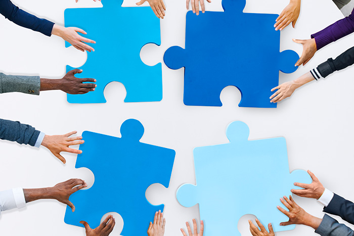 diverse hands holding puzzle pieces