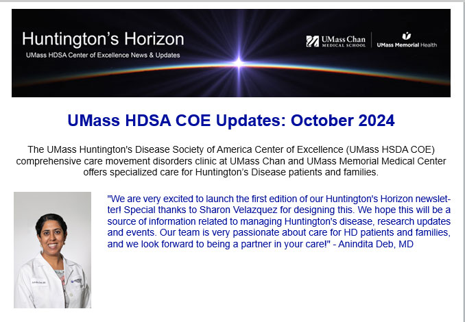 Screenshot of the Huntington's Horizon newsletter introduction