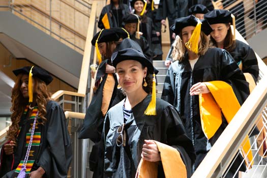 Graduate School of Nursing students line up for the 48th Commencement processional.