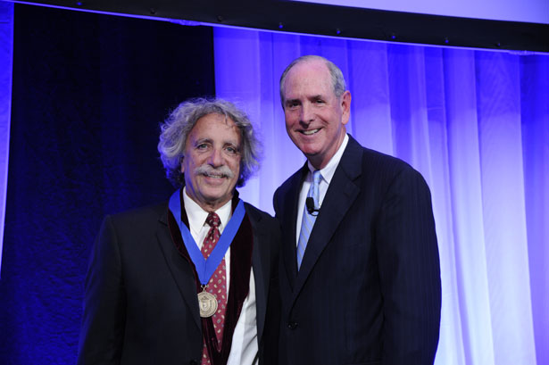 Allan Jacobson, PhD, recipient of the 2014 Chancellor’s Medal for Distinguished Scholarship, with Chancellor Collins