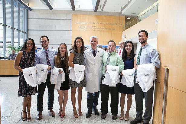 Learning Communities co-director David Hatem, center, poses with his mentees from the Class of 2021.