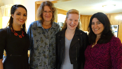 L to R: WBZ-TV’s Bree Sison, Rebecca Cummings, Marcie Cummings and Emily Rubin, director of UMass Medical School’s Sibling Support Program.