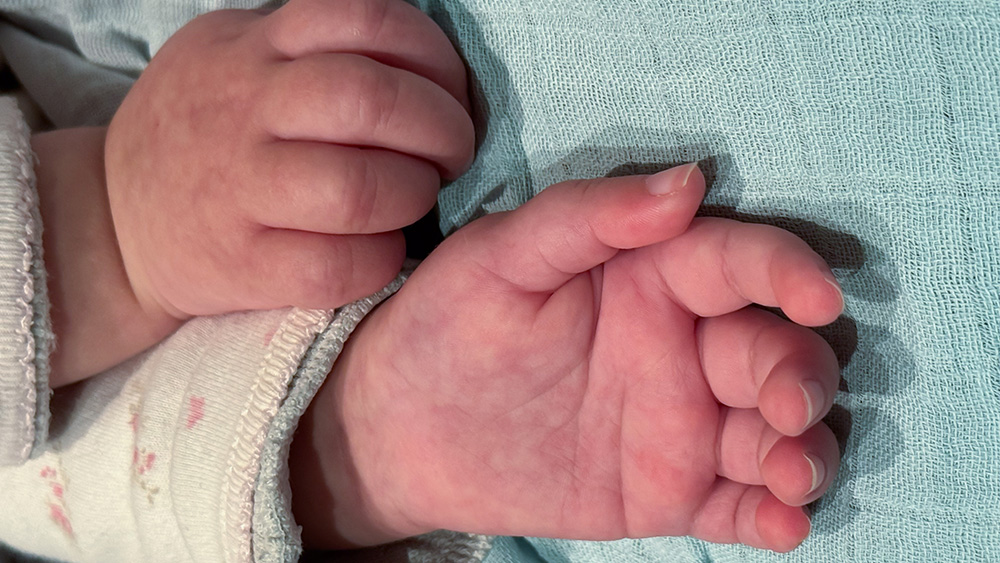 A close-up of Catherine’s hands.