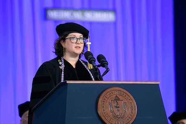 Cecily Kulsick of the Graduate School of Nursing delivers the class address.