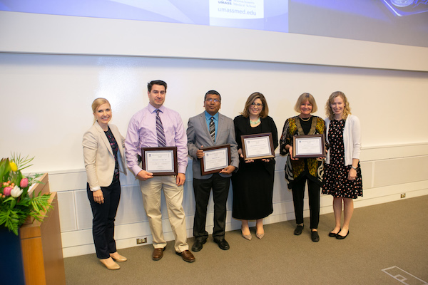 (From left) Dr. Seymour; Christopher Cerniglia, DO; Manas Das, MD; Lela Giannaris, PhD; Julie Jonassen, PhD; and Dr. McMaster