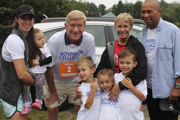 Minutes before the start of the inaugural Paul Cellucci Tribute Road Race, members of the Cellucci family pose for a photo.