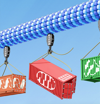 Illustration of KIF5A transporting materials within neurons up and down the axon in a process known as axonal transport. 